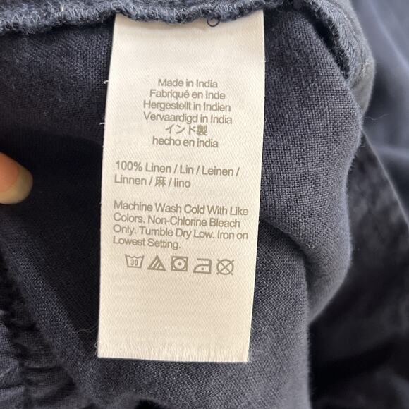 J.Crew Pants Women's Size M Navy 100% Linen Wide Leg Drawstring Pockets Relaxed - Picture 8 of 9